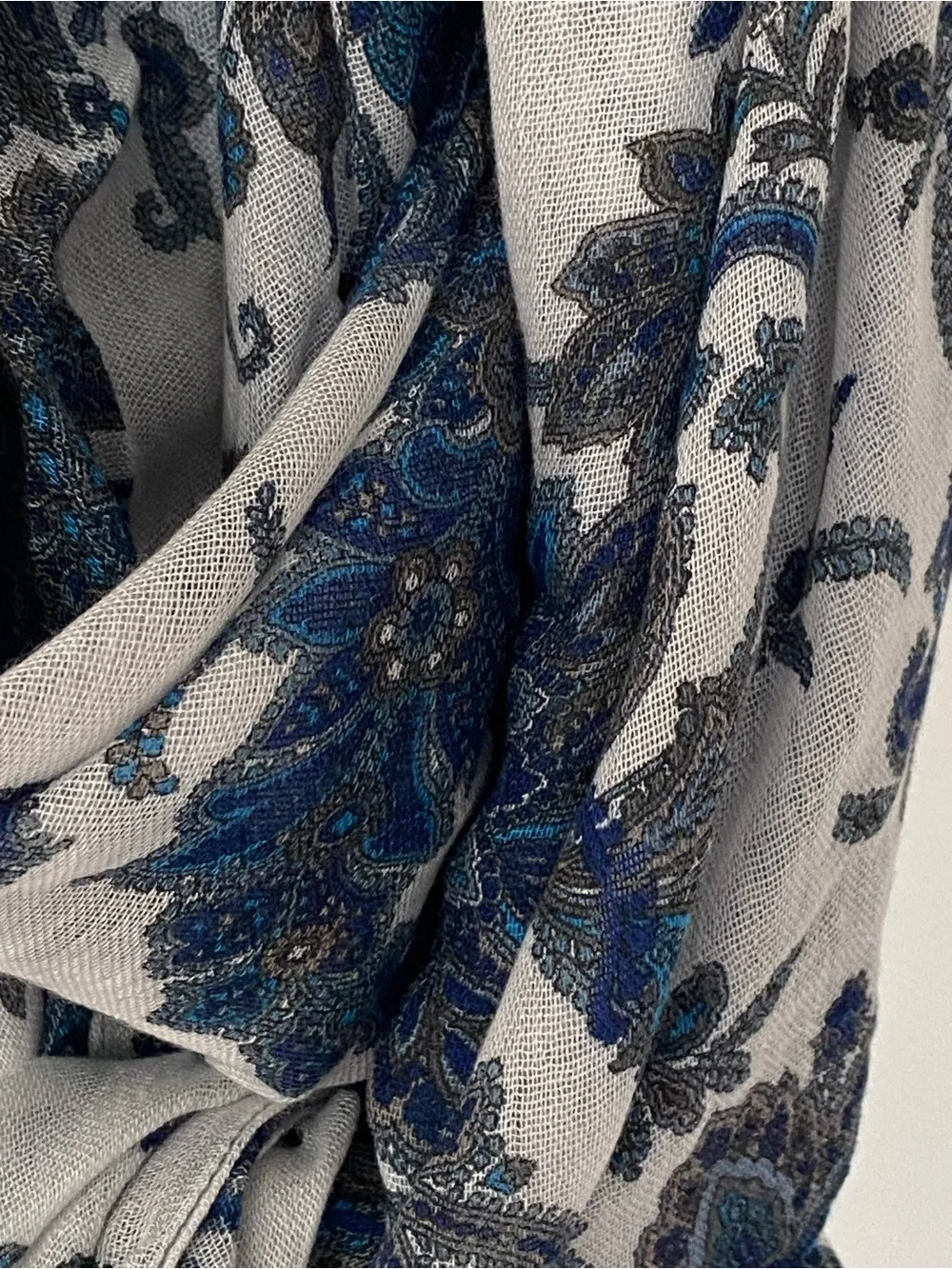 Massimo Dutti Blue Paisley Floral Lightweight Scarf Wrap